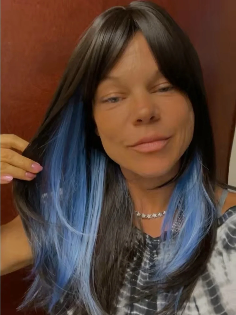 Black Wig with Blue Highlights - Women's Fashion Hair